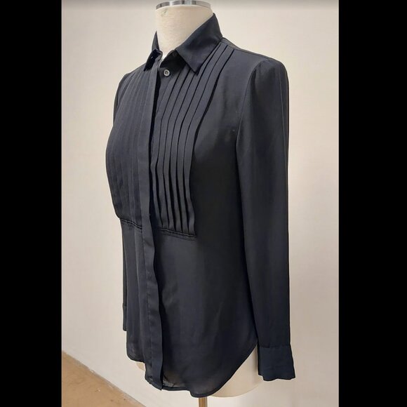 J. Crew (Black Label) Black, Semi-Sheer, Tuxedo Front, L/S, Dress Shirt, Size: 0 - Picture 5 of 7